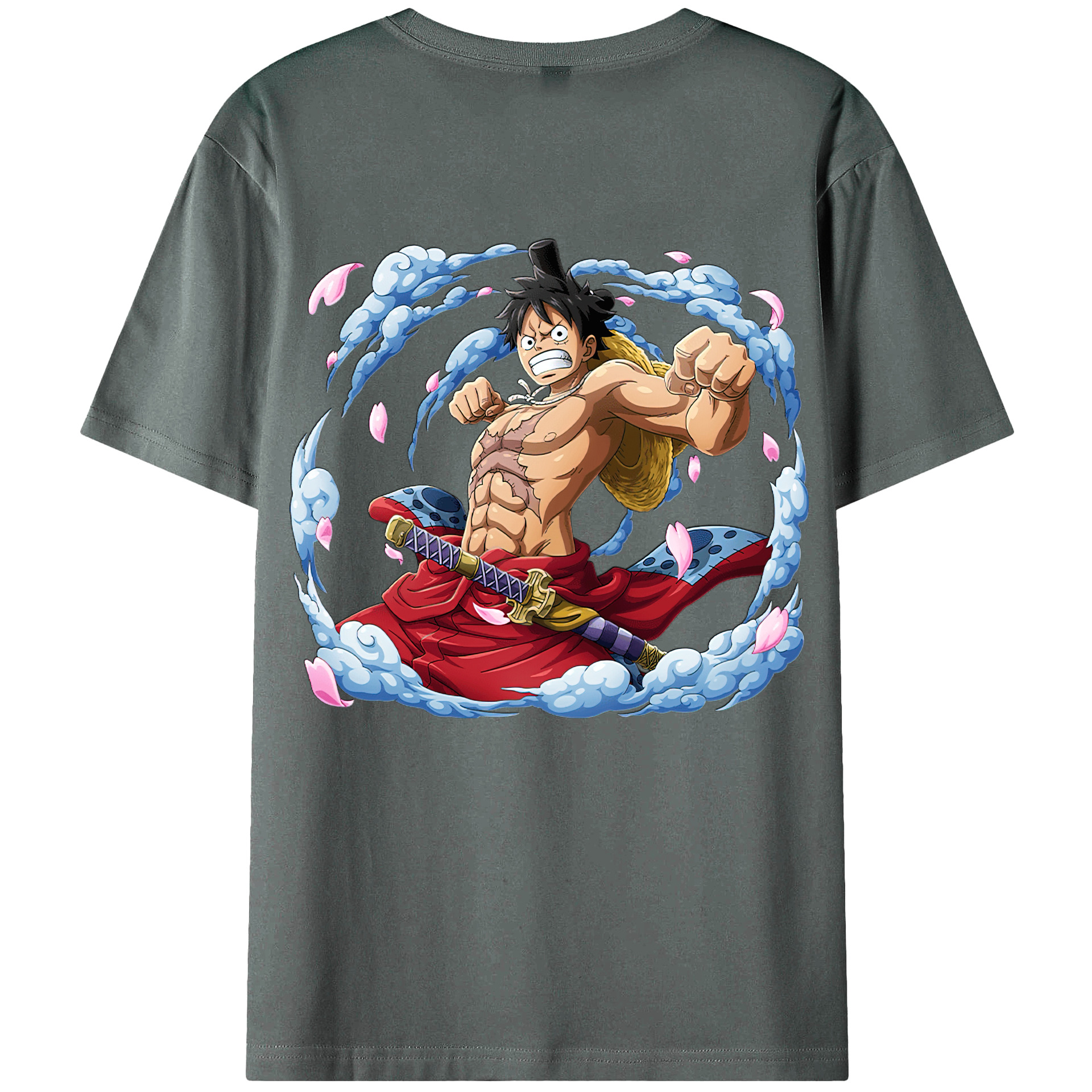 ワンピース モンキー・D・ルフィ ONE PIECE Monkey D. Luffy 綿100％ メンズ半袖Tシャツ（バックプリント） 通気性